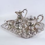 A Walker & Hall electroplate tea tray, and a James Dixon & Sons 4-piece plated tea set