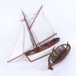 2 handmade model boats, including French fishing boat Le Camaret, largest length 54cm, height 46cm