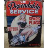 A modern lithographed tin Spark Plugs advertising sign, 70cm x 50cm