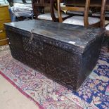 An African hardwood and chip carved blanket chest, W95cm, H45cm