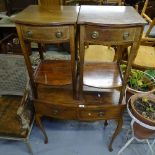 A pair of Edwardian bow-front bedside tables, with single drawer, and a bow-front 2-drawer side