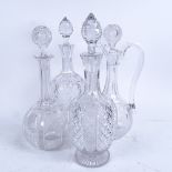 4 cut-glass decanters and stoppers, largest height 33cm