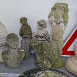 A group of weathered concrete garden figures, and a bust (5)