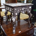 A Persian hardwood, bone and mother-of-pearl inlaid occasional table, W40cm, H45cm