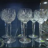 A set of 6 cut-glass Waterford Crystal Lismore pattern hock glasses, height 19cm