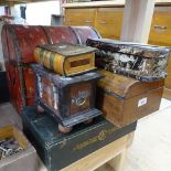 Various boxes and containers, including French serpentine-front glove box, straw work book design