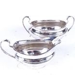 A 20th century silver sauce boat and matching sugar bowl, retailed by Viners Ltd, Sheffield 1965,