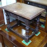 A small carved oak joint stool, W46cm, H36cm