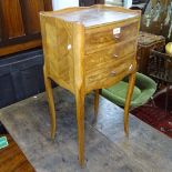 A small inlaid kingwood 3-drawer bedside chest, W38cm, H73cm