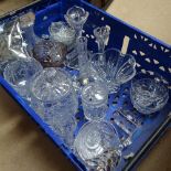 Various glassware, including Waterford Crystal bowl, Stuart Crystal, and Tuthury (boxful)