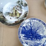 A Continental painted plaque, 55cm, and a Delft plaque with printed scene