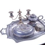 A large silver plated 2-handled serving tray with scalloped edge, by Walker & Hall, a Mappin &