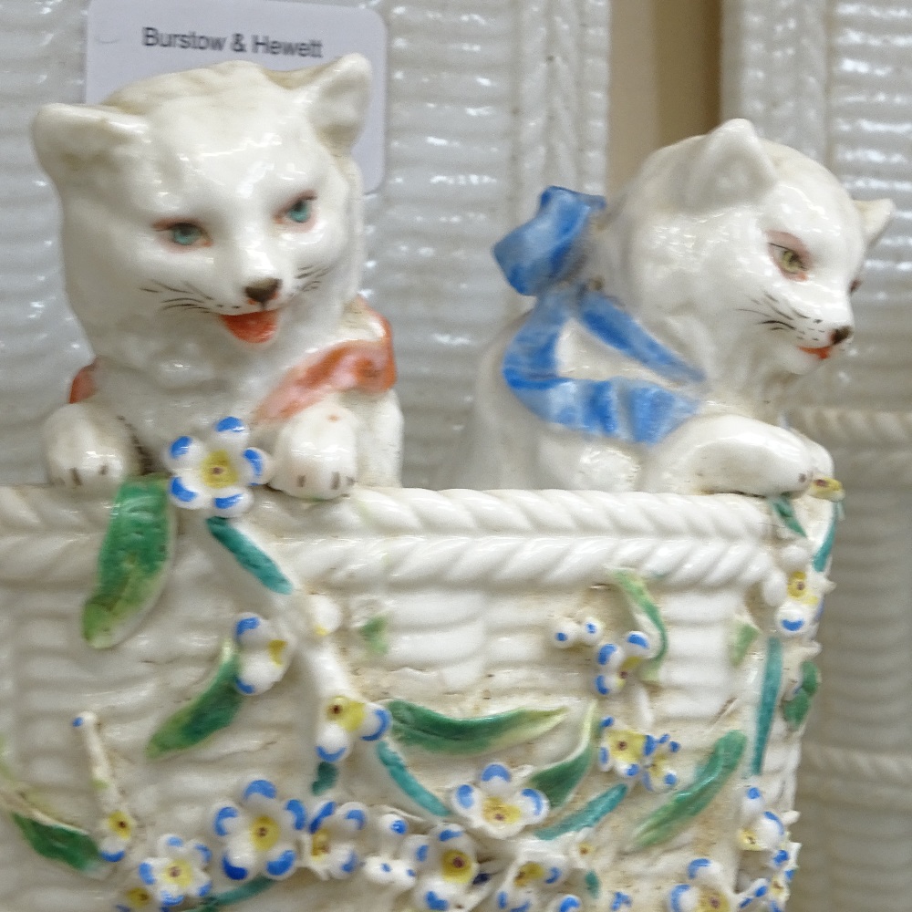 A pair of Victorian glazed ceramic kitten wall pockets, by W T Goode of London, height 21cm - Image 2 of 2