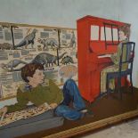 Louis Turpin (born 1947), large oil on canvas, boys in playroom, signed, 87cm x 107cm, framed