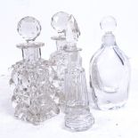 A pair of cut-glass bottles and stoppers, 15cm, 2 glass scent bottles, and a miniature scent