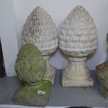 A pair of concrete pineapple finials, H50cm, and another, H30cm (3)