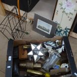 Magazine rack, brass shells, box etc