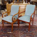 A pair of mid-century Hollywood Regency small armchairs, by Morris Hirsch, stamped M. Hirch to the