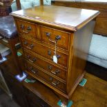 A small satinwood-banded yew wood chest of 2 short and 3 long drawers, with bracket feet, W46cm,
