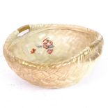 A large Royal Worcester ivory porcelain basket weave bowl, model no. 441, length 23cm