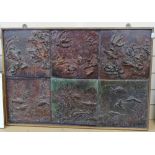A handmade 6-panel glazed tile picture, depicting nature and conservation, by Lynne Summerfield,
