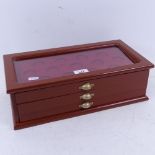 A 3-drawer coin display cabinet, 38cm across