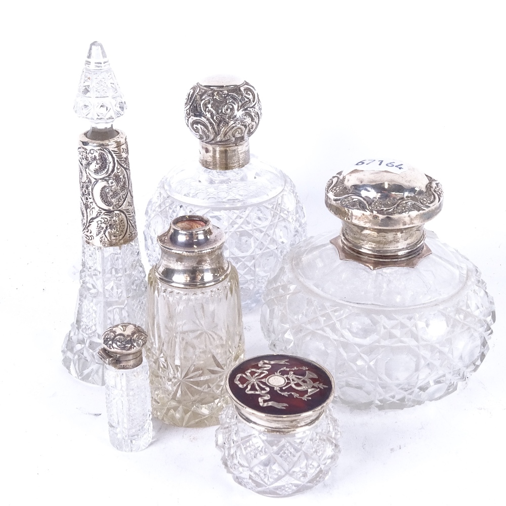 6 various cut-glass and silver-mounted scent bottles