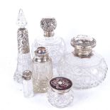 6 various cut-glass and silver-mounted scent bottles