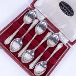 A cased set of 6 silver teaspoons, retailed by Mappin & Webb