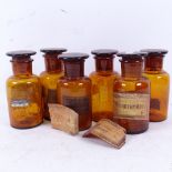 A set of 6 Antique Chemist's bottles with stoppers, height 13cm
