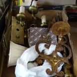 Various Vintage gilt-metal wall light fittings, door furniture etc