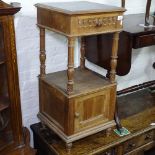 A French walnut and marble-top bedside cupboard, W41cm, H88cm