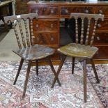 A pair of late 18th or early 19th century Bauernstuhl or Tyrolean chairs, with turned spindle backs