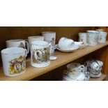 A shelf of Coronation Ware, including Victoria's Diamond Jubilee