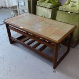 A Danish rectangular teak and tile-top 2-tier coffee table, W84cm