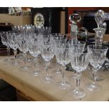 Various near matching drinking glasses, including set of 5 by Rogaska, decanters etc