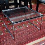 A contemporary designer Boss Layla coffee table, with square chrome base and glass top, W65cm, H39cm