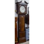 An 18th century 8-day clock, with a circular painted dial and 2 subsidiary dials, oak-cased, H220cm