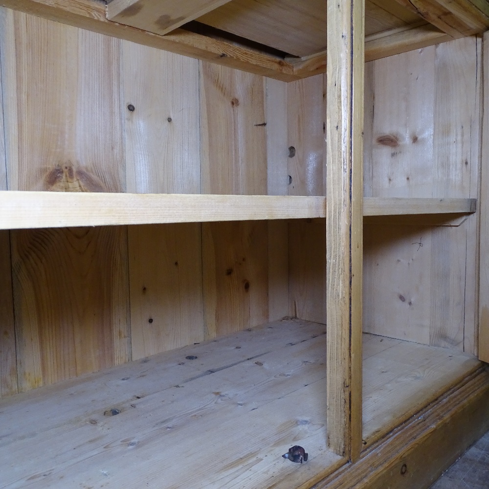 A polished pine 2-section kitchen dresser, fitted with glazed cupboards, W155cm, H189cm - Image 2 of 2