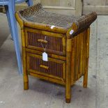 A small bamboo Chinese design stool with 2 drawers