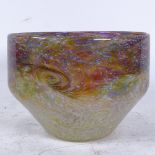 A Monart Studio glass vase/bowl, swirled marble design, original paper label, diameter 18.5cm