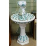 A mid-century Italian 4-section glazed ceramic garden fountain with pump, overall height 93cm
