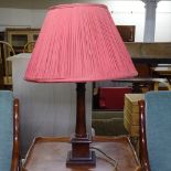 A Laura Ashley turned wood table lamp and shade, height to top of shade 48cm