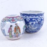 A small Chinese blue and white porcelain jardiniere with 4 character mark, and a ginger jar, largest