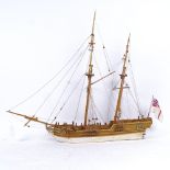 A handmade ship, model of a 19th century bomb ketch, length 54cm, height 49cm