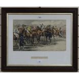 19th century hand coloured print, the Derby - at the starting post, image 11" x 19", framed