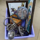 Concertina, plated trumpets, Oriental pictures etc