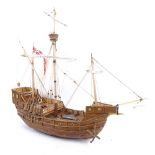 16th century Carrack, handmade model ship, length 54cm, height 49cm