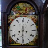 An Antique 8-day longcase clock, with painted and gilded arch-top dial and 2 subsidiary dials,