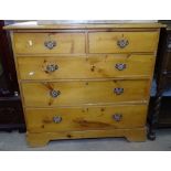 An Art Nouveau pine 5-drawer chest, on bracket feet, W96cm, H92cm